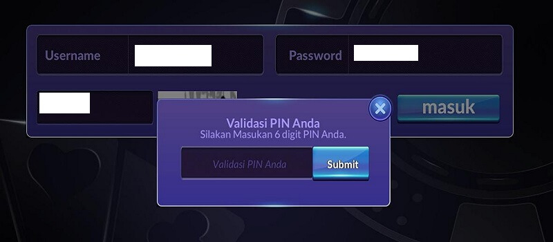 isi pop up login, password, kode captcha, dan 6 digit angka keamanan