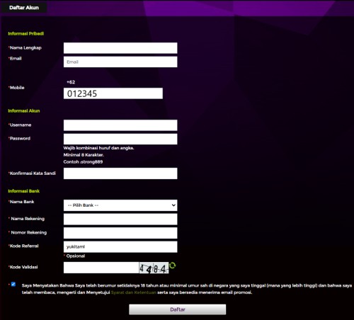 Form Pendaftaran Situs Vio88