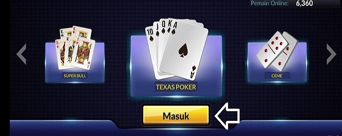 klik tombol Masuk di permainan texas poker