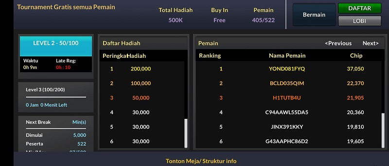 lobi turnamen gratis di aplikasi IDN Poker