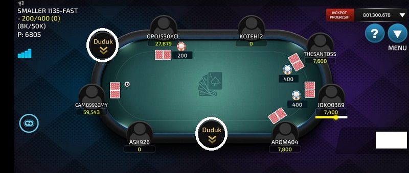 tampilan meja permainan Texas Hold'Em